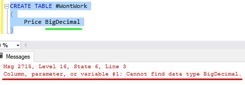 SQL Server temp table cannot use user defined data type