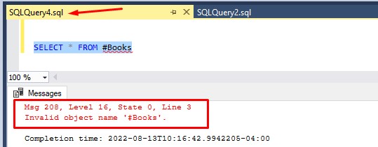 SQL Server temp table separate connection gives error message