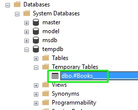 sql server temp table location in object explorer