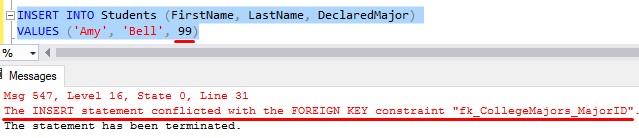 SQL Server disable foreign key constraint cannot insert invalid id
