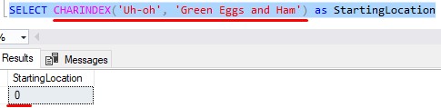 SQL Server string function CHARINDEX not in string