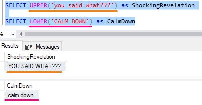 SQL Server string function UPPER and LOWER example