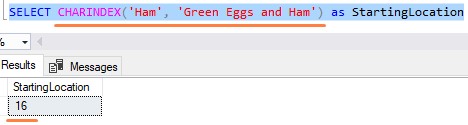 SQL Server string functions CHARINDEX example