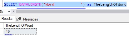 SQL Server string functions DATALENGTH