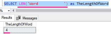 SQL Server string functions LEN with spaces