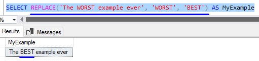 SQL Server string functions REPLACE example