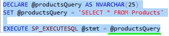 dynamic sql query against products table