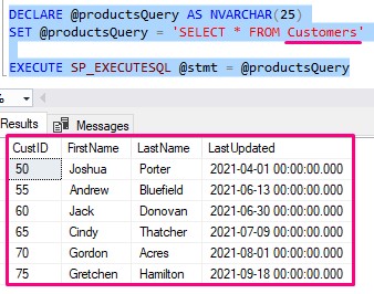 dynamic sql query against Customers