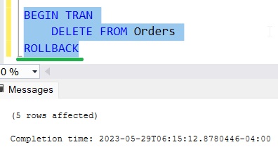 SQL Server nested transactions ROLLBACK