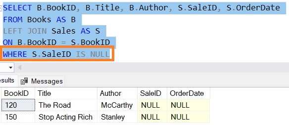 sql server left join mistake IS NULL with SaleID