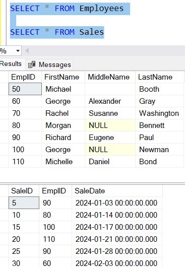 SQL Server ISNULL Employees and Sales