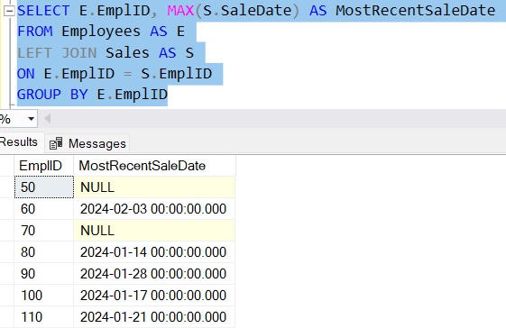 SQL Server ISNULL Max Sale Dates