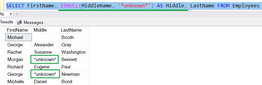 SQL Server ISNULL for MiddleName