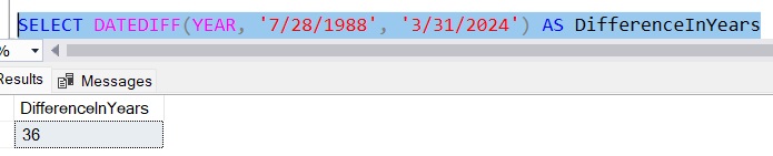 SQL Server calculate age simple example