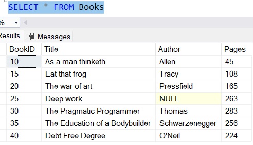 SQL Server modify column to NOT NULL Books table