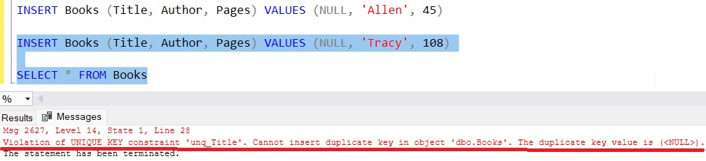 SQL Server unique constraint vs primary key constraint error message 2