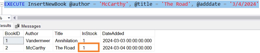 default value in stored procedure default instock value